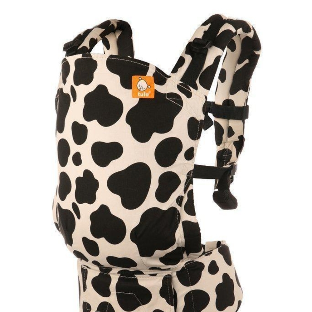 Tula Black and White Cow Print Carrier With Hood And Infant Insert